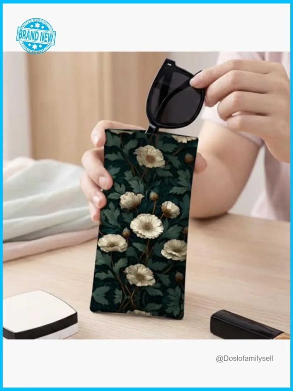Vintage Floral Eyeglass Case Squeeze Top PU Leather Portable Pouch Chic